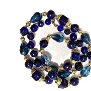 Blue Navy and Goldtone Beaded Statement Necklace